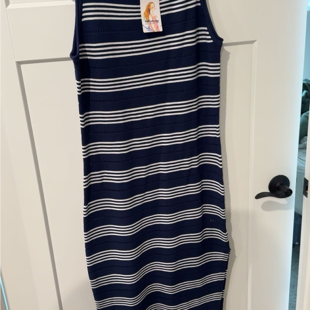 Navy and White Striped Sleeveless Dress